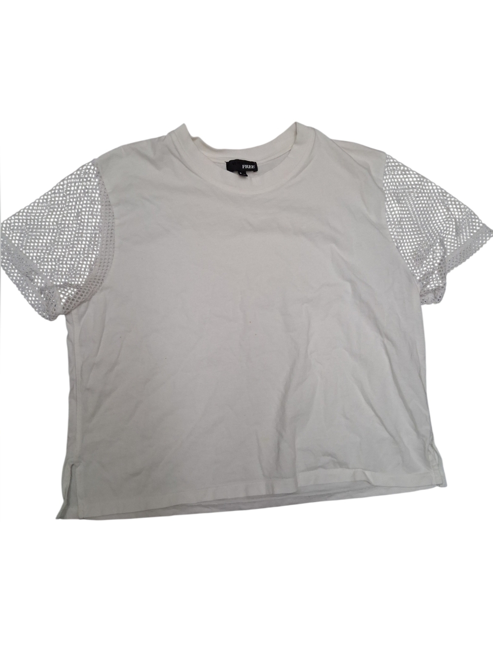 ✨️3 For $15✨️Wilfred Free White Crop Tee With Mesh Sleeves GUC Size S